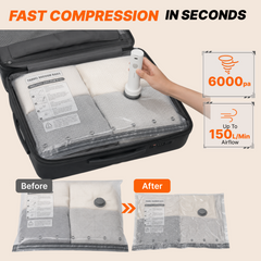 Vacuum pump compressing an OBBSEA storage bag inside a suitcase