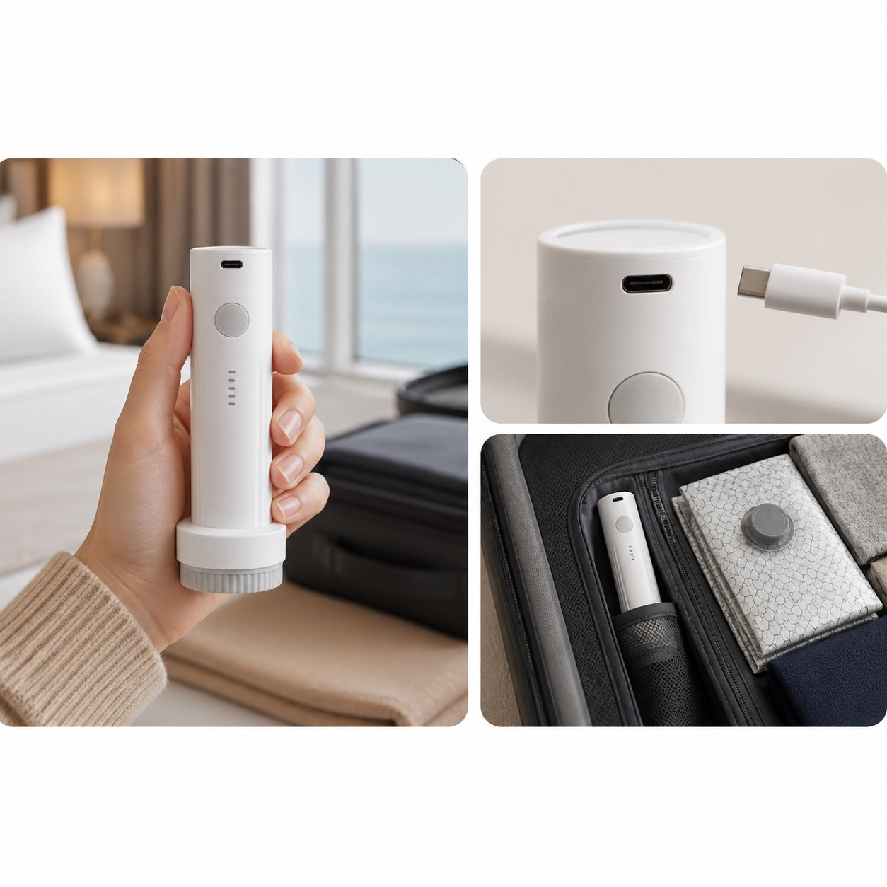 Rechargeable cordless vacuum pump details and travel storage